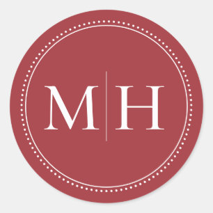 Elegante minimalistische rote Monogramm gepunktete Runder Aufkleber