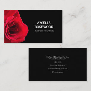 Elegante Minimalistische Rote Rose auf schwarz Visitenkarte