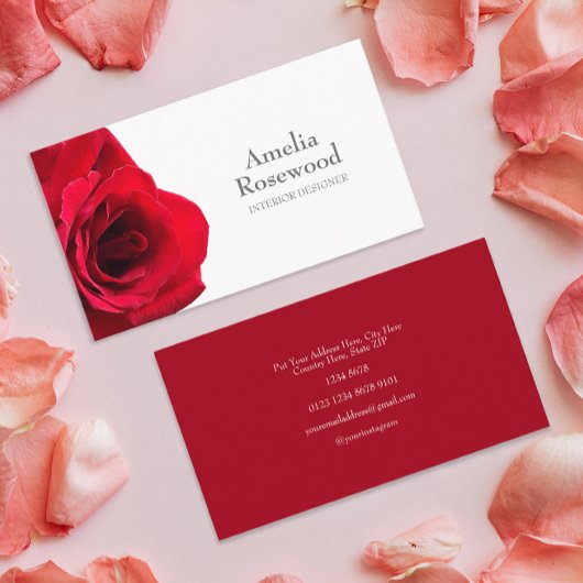 Elegante Minimalistische Rote Rose Business Card Visitenkarte