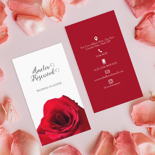 Elegante Minimalistische Rote Rose Business Card Visitenkarte