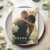 Elegante Minimalistische Salbeigrüne Foto-Hochzeit Dankeskarte