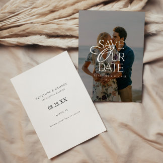 Elegante minimalistische Schrift Foto-Hochzeit Save The Date