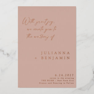 Elegante minimalistische Schrift Hochzeit Blush Ro Folieneinladung