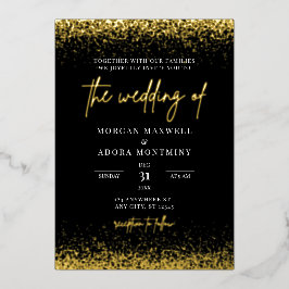 Elegante Minimalistische Schwarz-Gold-Hochzeit Folieneinladung