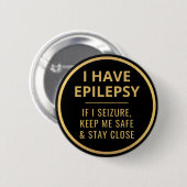 Elegante Minimalistische Schwarz-Gold-Text-Epileps Button (Vorne & Hinten)