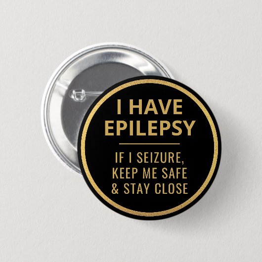 Elegante Minimalistische Schwarz-Gold-Text-Epileps Button (Vorne & Hinten)