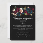 Elegante Minimalistische Schwarz- und Blumenhochze Einladung (Vorderseite)