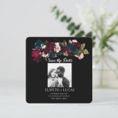 Elegante Minimalistische Schwarz- und Blumenhochze Save The Date (Stehend Vorderseite)