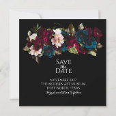 Elegante Minimalistische Schwarz- und Blumenhochze Save The Date (Rückseite)
