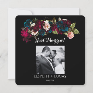 Elegante Minimalistische Schwarz- und Blumenhochze Save The Date