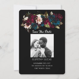 Elegante Minimalistische Schwarz- und Blumenhochze Save The Date