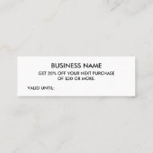 Elegante minimalistische Schwarz-Weiß-Discount-Kar Mini Visitenkarte (Rückseite)