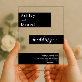 Elegante Minimalistische Schwarz-Weiß-Hochzeit Acryleinladungen