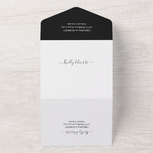 Elegante Minimalistische Schwarz-Weiß-Hochzeit All In One Einladung (Außenbereich)
