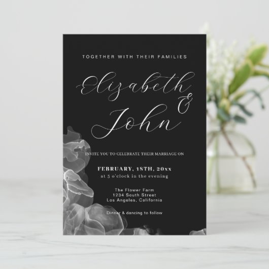 Elegante Minimalistische Schwarz-Weiß-Hochzeit Einladung (Stehend Vorderseite)