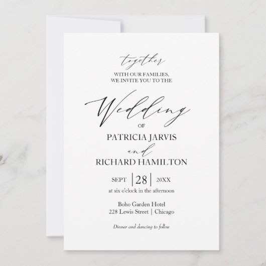 Elegante Minimalistische Schwarz-Weiß-Hochzeit Einladung (Vorderseite)