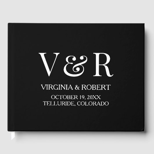 Elegante Minimalistische Schwarz-Weiß-Hochzeit Gästebuch (Vorderseite)