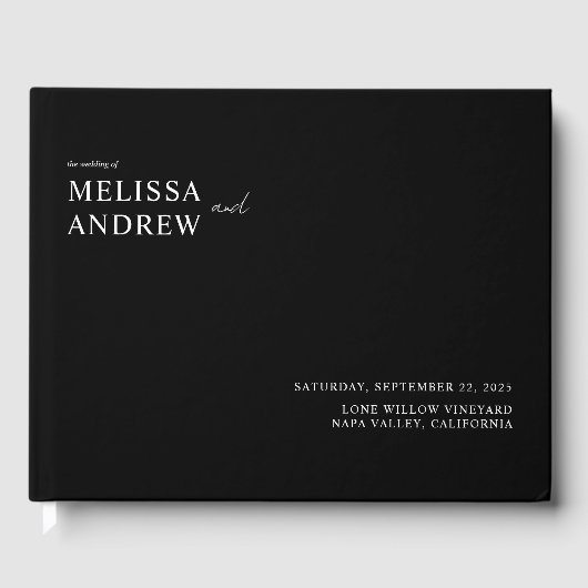 Elegante Minimalistische Schwarz-Weiß-Hochzeit Gästebuch (Vorderseite)
