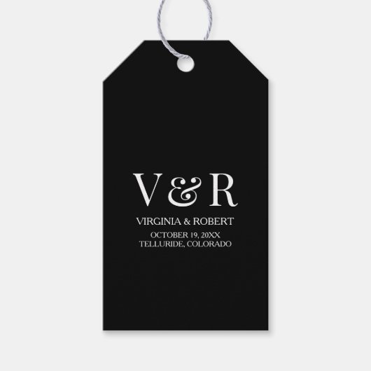 Elegante Minimalistische Schwarz-Weiß-Hochzeit Geschenkanhänger (Vorderseite)