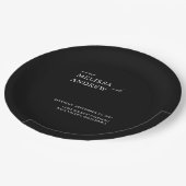 Elegante Minimalistische Schwarz-Weiß-Hochzeit Pappteller (Schrägansicht)