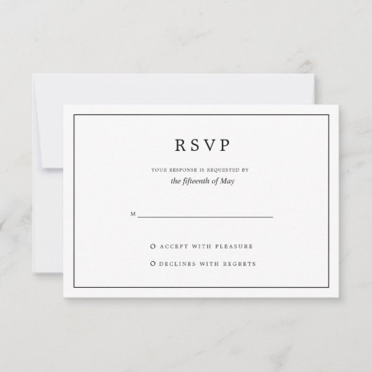 Elegante Minimalistische Schwarz-Weiß-Hochzeit RSVP Karte (Vorderseite)