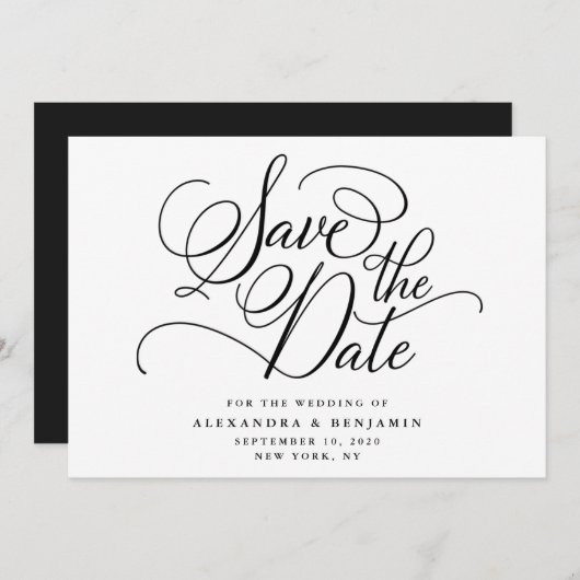 Elegante Minimalistische Schwarz-Weiß-Hochzeit Save The Date (Vorne/Hinten)
