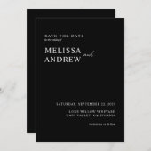 Elegante Minimalistische Schwarz-Weiß-Hochzeit Save The Date (Vorne/Hinten)