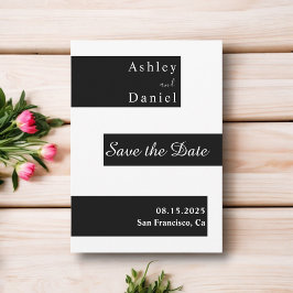 Elegante Minimalistische Schwarz-Weiß-Hochzeit Save The Date