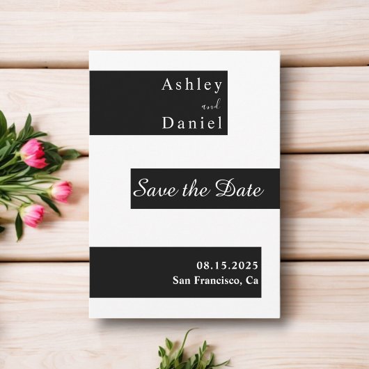 Elegante Minimalistische Schwarz-Weiß-Hochzeit Save The Date
