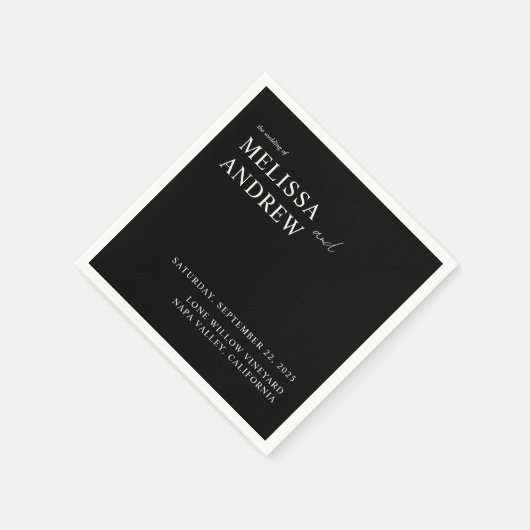 Elegante Minimalistische Schwarz-Weiß-Hochzeit Serviette (Ecke)