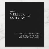 Elegante Minimalistische Schwarz-Weiß-Hochzeit Weinetikett (Einzelnes Label)