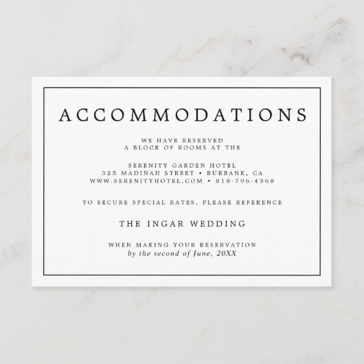 Elegante Minimalistische Schwarz-Weiß-Hochzeitsdet Begleitkarte (Vorderseite)