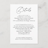 Elegante minimalistische Schwarz-Weiß-Hochzeitsdet Begleitkarte (Vorderseite)