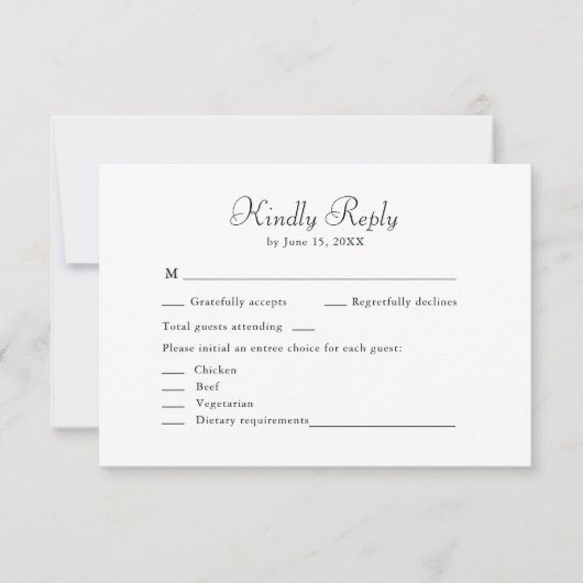 Elegante Minimalistische Schwarz-Weiß-RSVP-Karte Dankeskarte (Vorderseite)