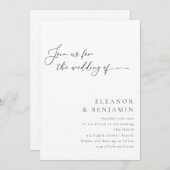 Elegante Minimalistische Schwarz-Weiß-Script-Hochz Einladung (Vorne/Hinten)