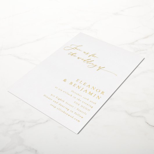 Elegante Minimalistische Schwarz-Weiß-Script-Hochz Folieneinladung (Gedreht)