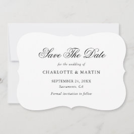Elegante Minimalistische Schwarz-Weiß-Script-Hochz Save The Date