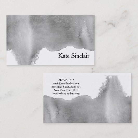 Elegante Minimalistische Schwarz-Weiß-Wasserfarbe Visitenkarte (Vorne/Hinten)