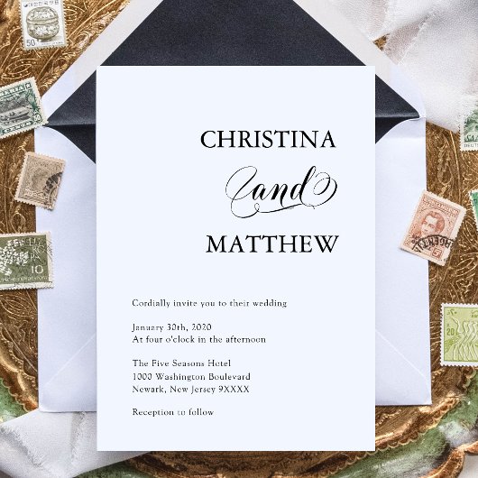 Elegante Minimalistische Schwarz-weiße Hochzeit Einladung