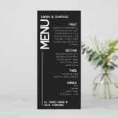 Elegante Minimalistische Schwarz-weiße Hochzeit Menükarte (Stehend Vorderseite)