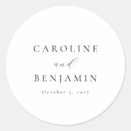 Elegante Minimalistische Schwarz-weiße Hochzeit Runder Aufkleber