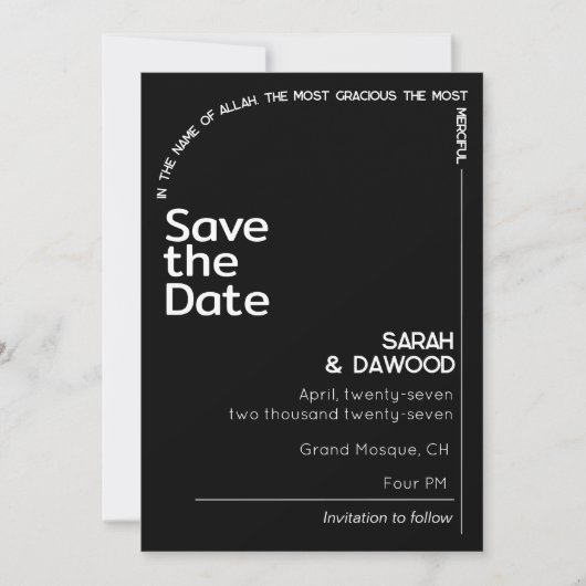 Elegante Minimalistische Schwarz-weiße Hochzeit Save The Date (Vorderseite)