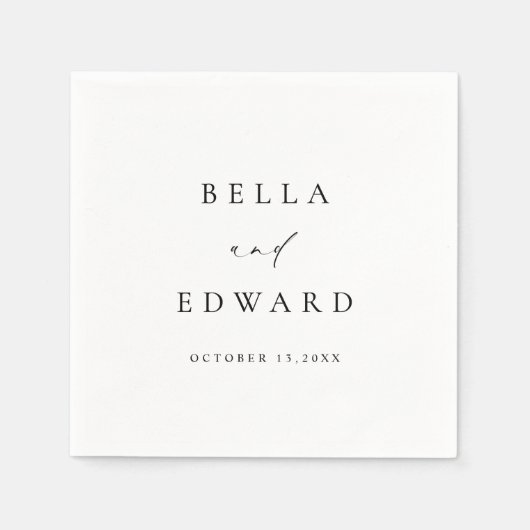 Elegante Minimalistische Schwarz-weiße Hochzeit Serviette (Vorderseite)
