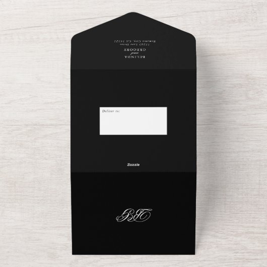 Elegante Minimalistische Schwarz-weiße Monogramm-H All In One Einladung (Außenbereich)