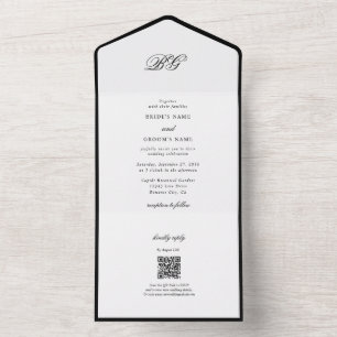 Elegante Minimalistische Schwarz-weiße Monogramm-H All In One Einladung