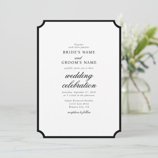 Elegante Minimalistische Schwarz-weiße Monogramm-H Einladung (Stehend Vorderseite)