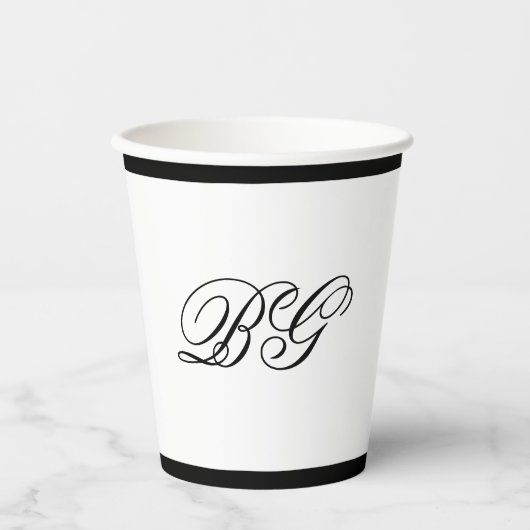 Elegante Minimalistische Schwarz-weiße Monogramm-H Pappbecher (Vorderseite)