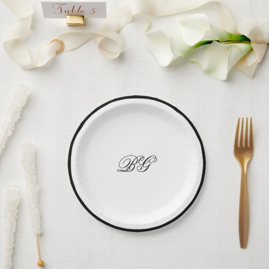 Elegante Minimalistische Schwarz-weiße Monogramm-H Pappteller (Hochzeit)