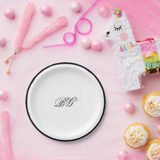 Elegante Minimalistische Schwarz-weiße Monogramm-H Pappteller (Party)