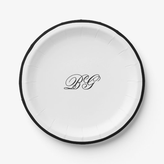 Elegante Minimalistische Schwarz-weiße Monogramm-H Pappteller (Vorderseite)